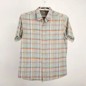 Kuhl Skorpio Shirt Men Large Blue Orange PlaidLinen Blend Breathable Pockets